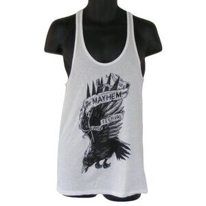 MAYHEM FESTIVAL 2015 Tank Top, S/M, White, Flying Bird/Raven. Racer Backs